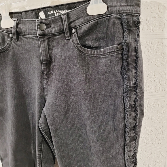 Karl Lagerfeld Fray Side Raw Hem High Rise Jeans - Picture 3 of 8